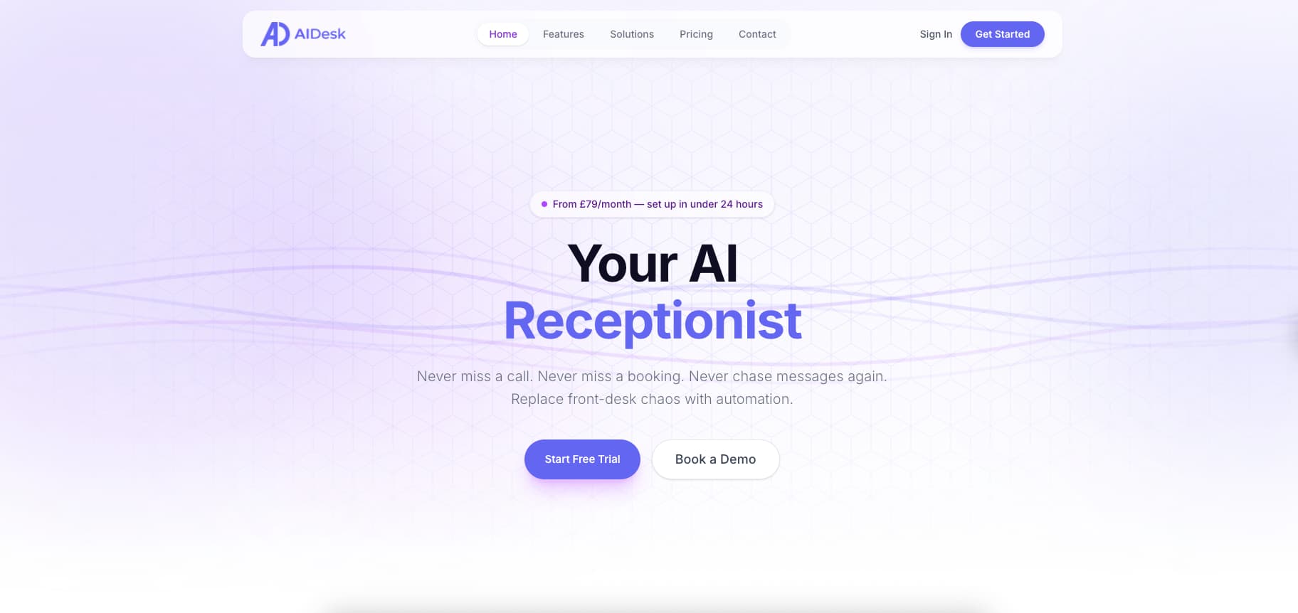 AIDesk website presentation from the delivered project.