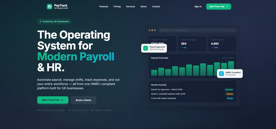 PayTrack website presentation from the delivered project.